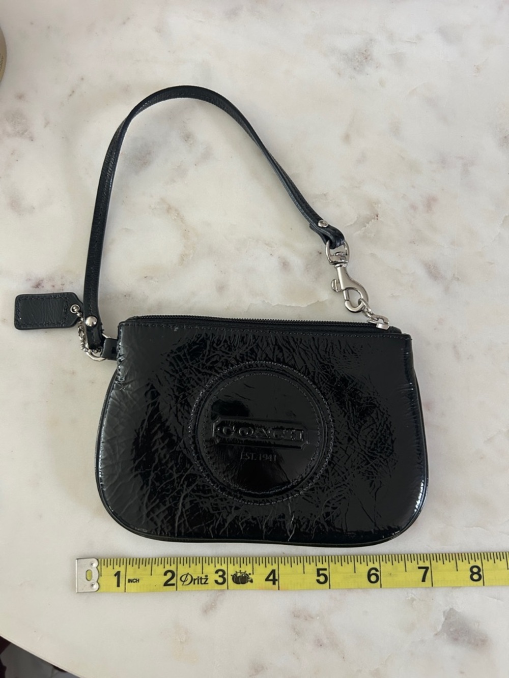 Coach Black Patent Leather Wristlet Pouch